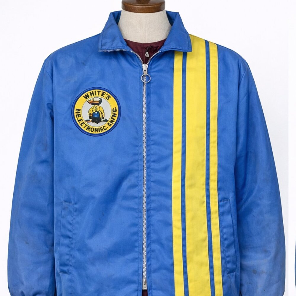Vtg The Great Lakes Jacket Mens S Full Zip Lined Nylon USA Blue Yellow Stripe